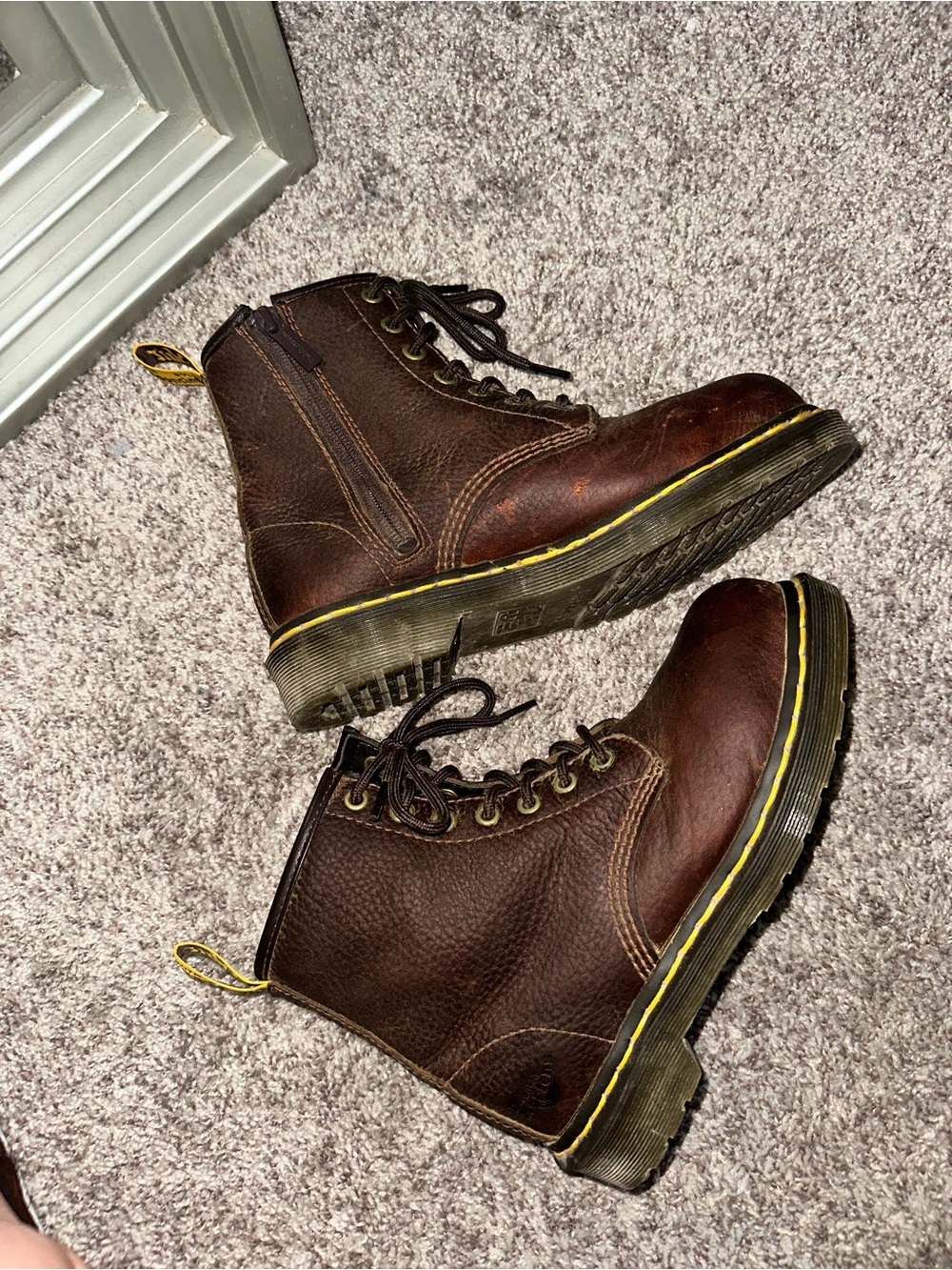 Dr. Martens Brown Leather Lace-Up Ankle Boots with Yellow Welt